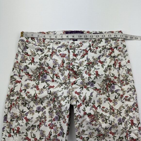 Gloria Vanderbilt Skimmer Pants 14 Floral Stretch Capris Button Hem Cotton - Picture 7 of 11